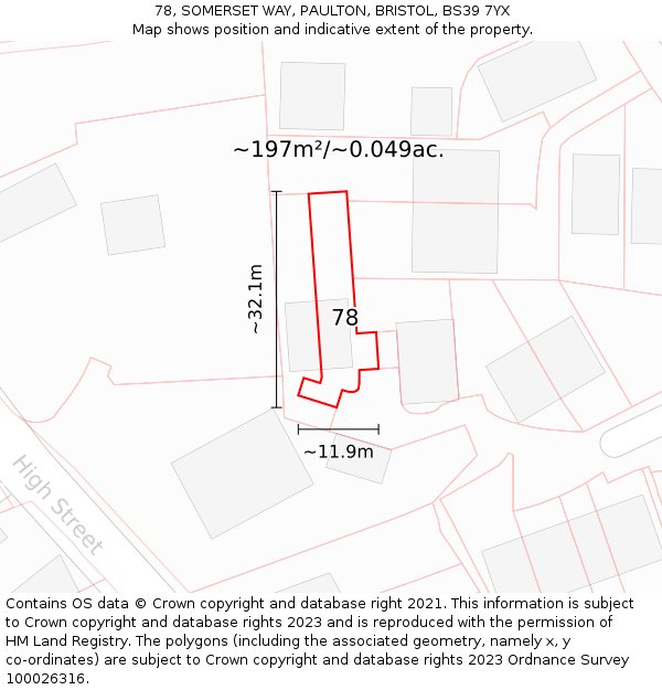 78, SOMERSET WAY, PAULTON, BRISTOL, BS39 7YX: Plot and title map