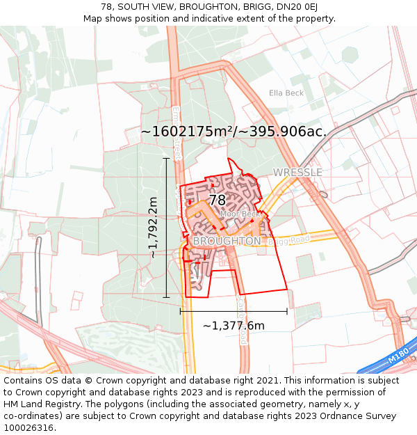 78, SOUTH VIEW, BROUGHTON, BRIGG, DN20 0EJ: Plot and title map