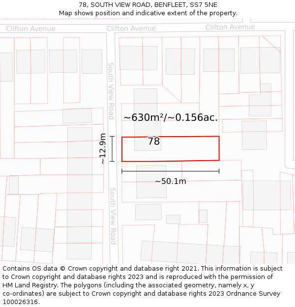 78, SOUTH VIEW ROAD, BENFLEET, SS7 5NE: Plot and title map