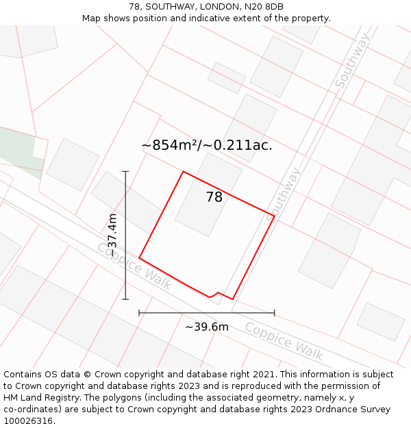 78, SOUTHWAY, LONDON, N20 8DB: Plot and title map