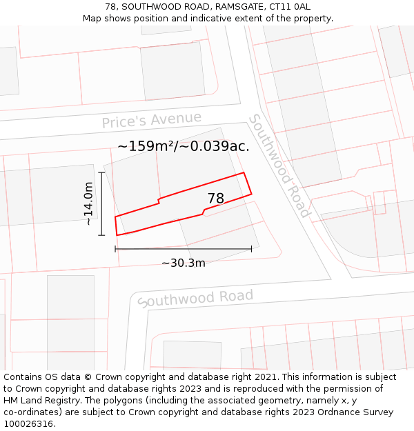 78, SOUTHWOOD ROAD, RAMSGATE, CT11 0AL: Plot and title map