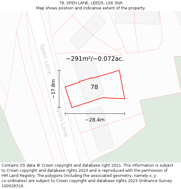 78, SPEN LANE, LEEDS, LS6 3NA: Plot and title map