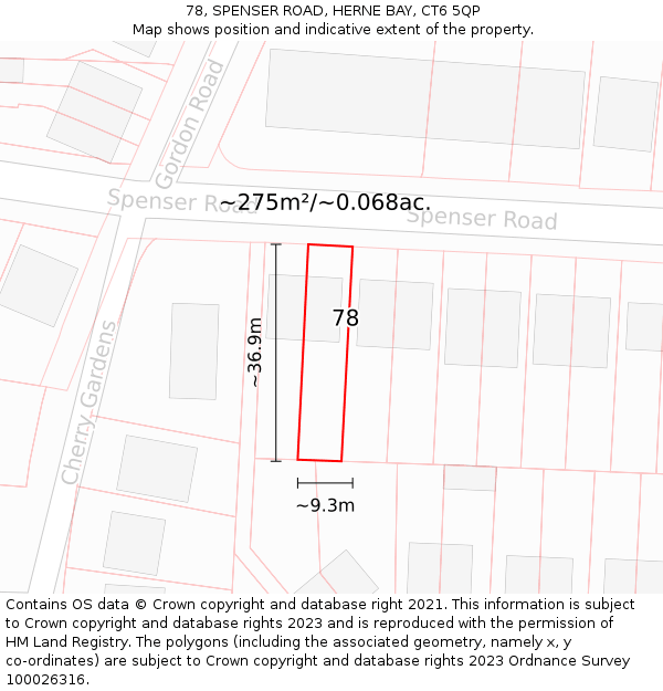 78, SPENSER ROAD, HERNE BAY, CT6 5QP: Plot and title map