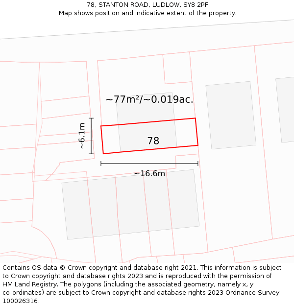 78, STANTON ROAD, LUDLOW, SY8 2PF: Plot and title map