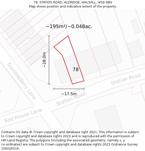 78, STATION ROAD, ALDRIDGE, WALSALL, WS9 0BN: Plot and title map