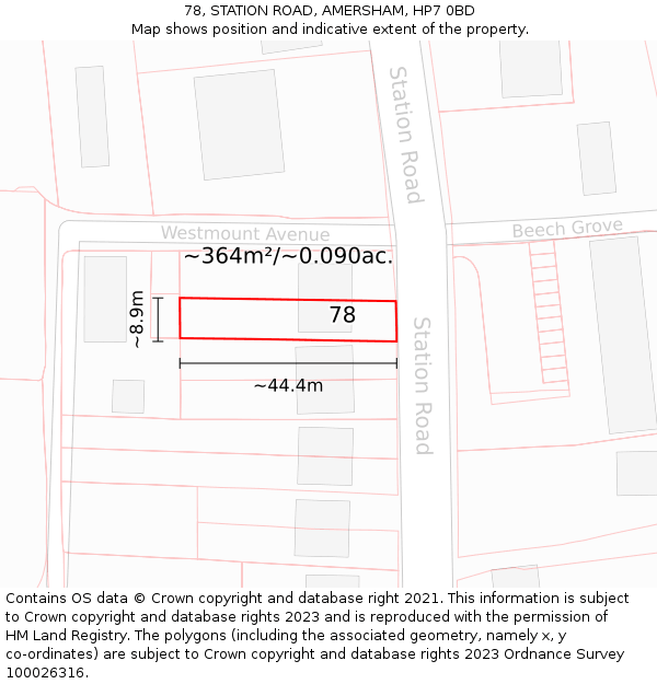 78, STATION ROAD, AMERSHAM, HP7 0BD: Plot and title map