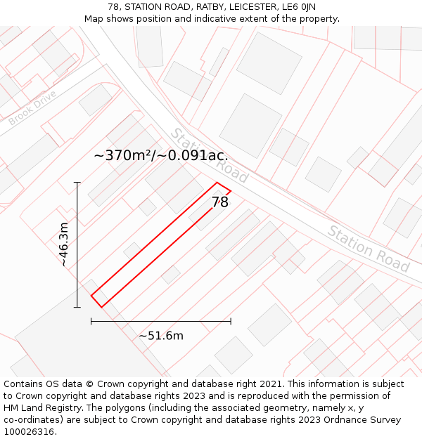 78, STATION ROAD, RATBY, LEICESTER, LE6 0JN: Plot and title map