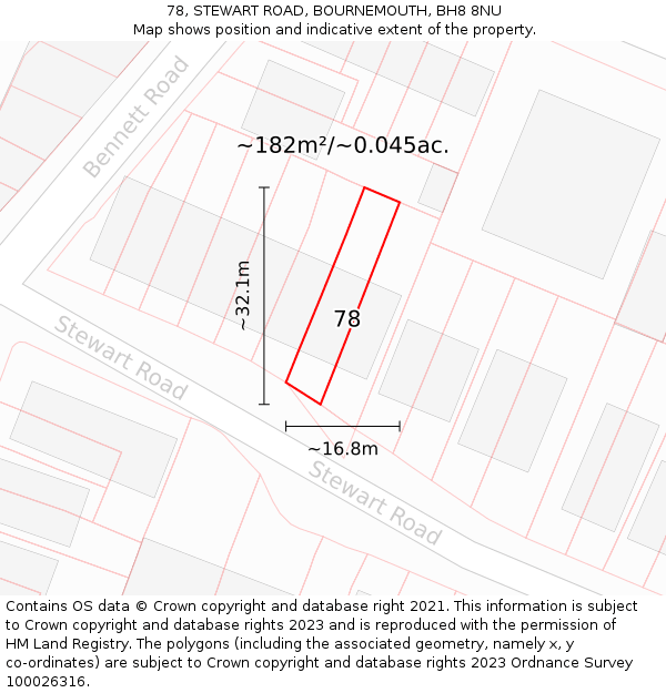 78, STEWART ROAD, BOURNEMOUTH, BH8 8NU: Plot and title map