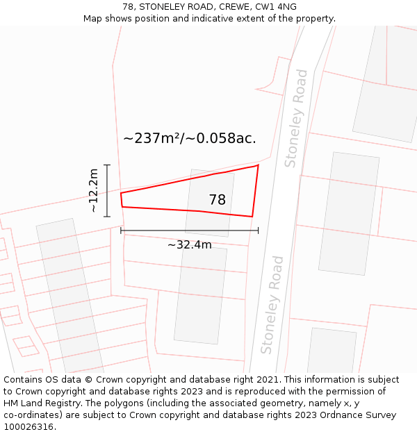 78, STONELEY ROAD, CREWE, CW1 4NG: Plot and title map