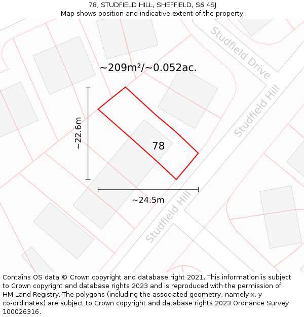 78, STUDFIELD HILL, SHEFFIELD, S6 4SJ: Plot and title map