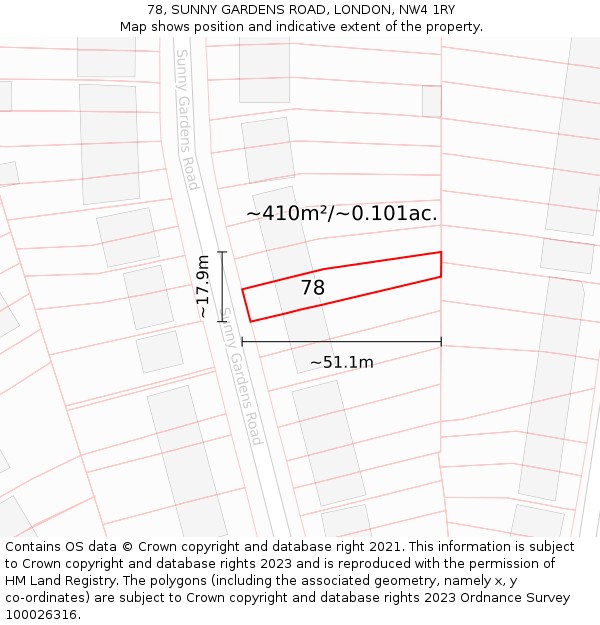 78, SUNNY GARDENS ROAD, LONDON, NW4 1RY: Plot and title map