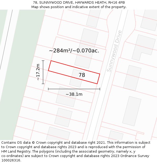 78, SUNNYWOOD DRIVE, HAYWARDS HEATH, RH16 4PB: Plot and title map