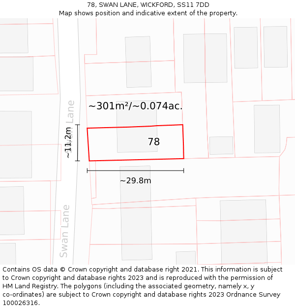 78, SWAN LANE, WICKFORD, SS11 7DD: Plot and title map