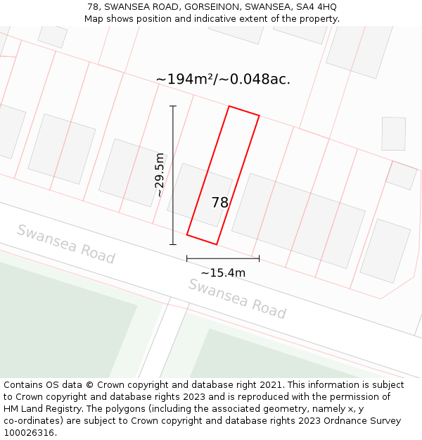 78, SWANSEA ROAD, GORSEINON, SWANSEA, SA4 4HQ: Plot and title map