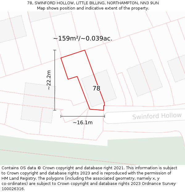 78, SWINFORD HOLLOW, LITTLE BILLING, NORTHAMPTON, NN3 9UN: Plot and title map