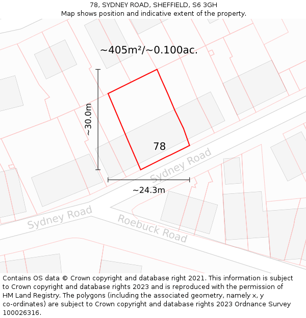 78, SYDNEY ROAD, SHEFFIELD, S6 3GH: Plot and title map