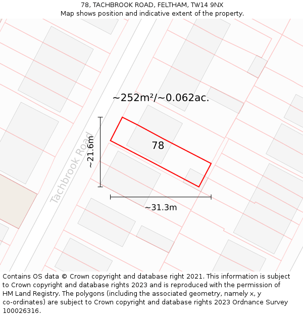 78, TACHBROOK ROAD, FELTHAM, TW14 9NX: Plot and title map