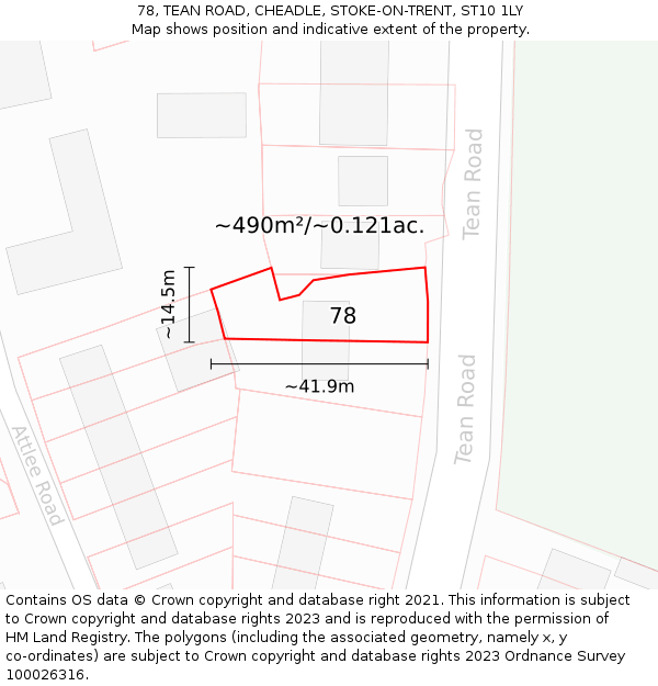 78, TEAN ROAD, CHEADLE, STOKE-ON-TRENT, ST10 1LY: Plot and title map