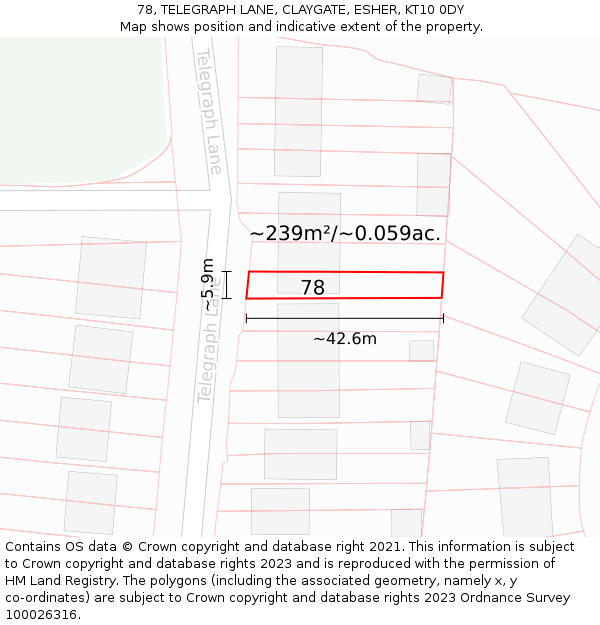 78, TELEGRAPH LANE, CLAYGATE, ESHER, KT10 0DY: Plot and title map