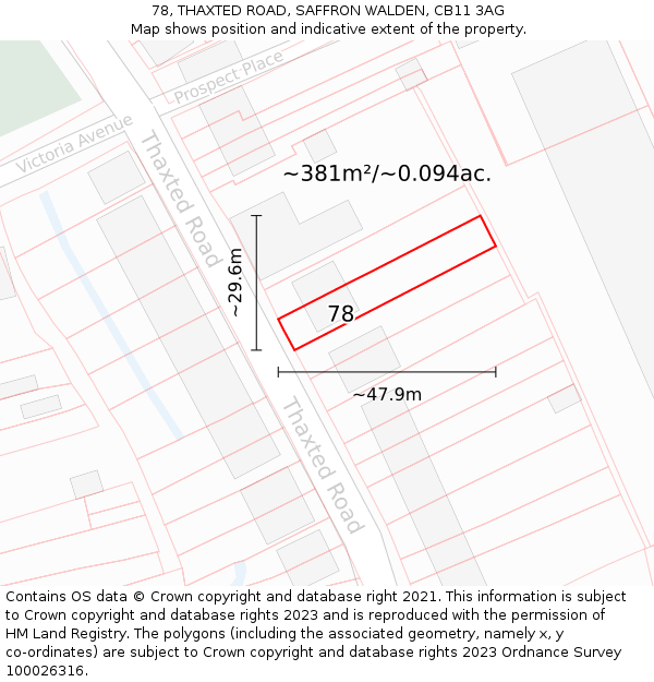 78, THAXTED ROAD, SAFFRON WALDEN, CB11 3AG: Plot and title map