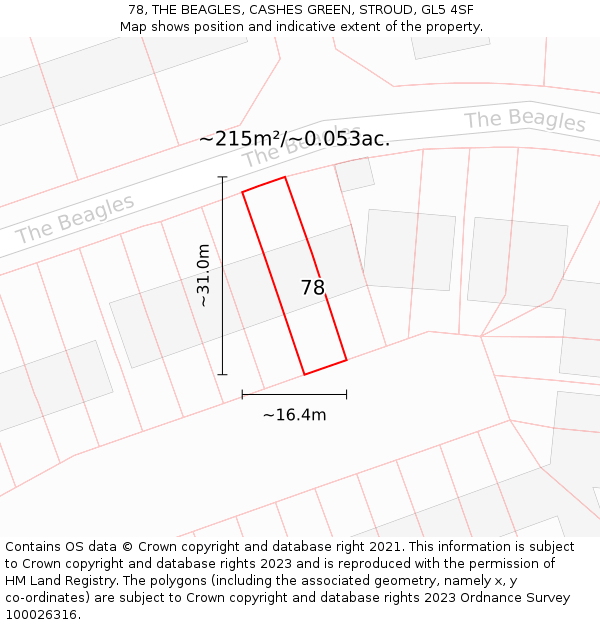 78, THE BEAGLES, CASHES GREEN, STROUD, GL5 4SF: Plot and title map