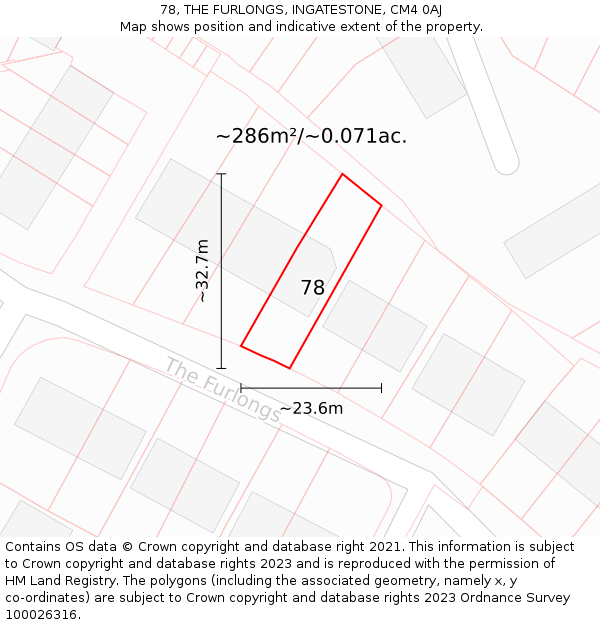 78, THE FURLONGS, INGATESTONE, CM4 0AJ: Plot and title map