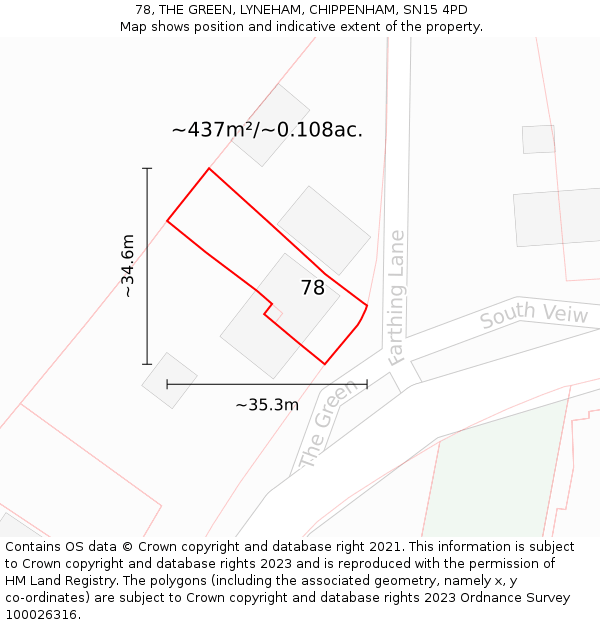 78, THE GREEN, LYNEHAM, CHIPPENHAM, SN15 4PD: Plot and title map