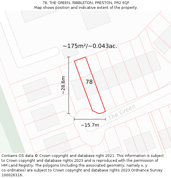 78, THE GREEN, RIBBLETON, PRESTON, PR2 6QF: Plot and title map