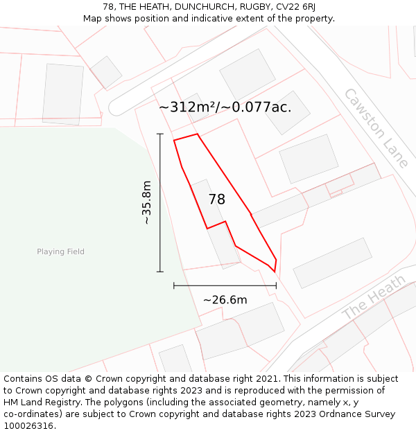 78, THE HEATH, DUNCHURCH, RUGBY, CV22 6RJ: Plot and title map