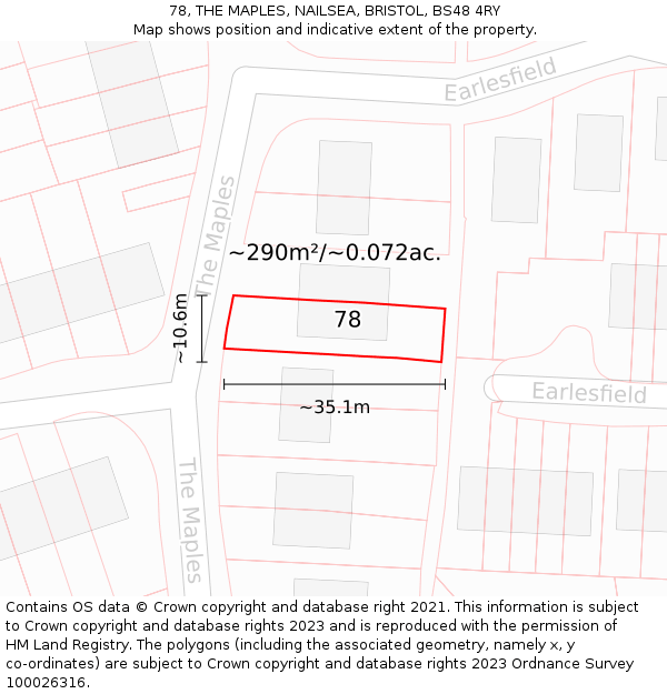 78, THE MAPLES, NAILSEA, BRISTOL, BS48 4RY: Plot and title map