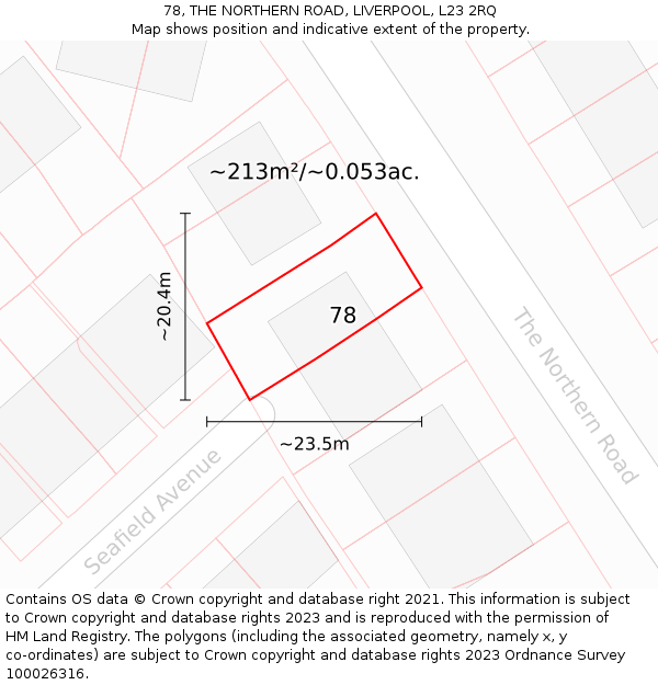 78, THE NORTHERN ROAD, LIVERPOOL, L23 2RQ: Plot and title map