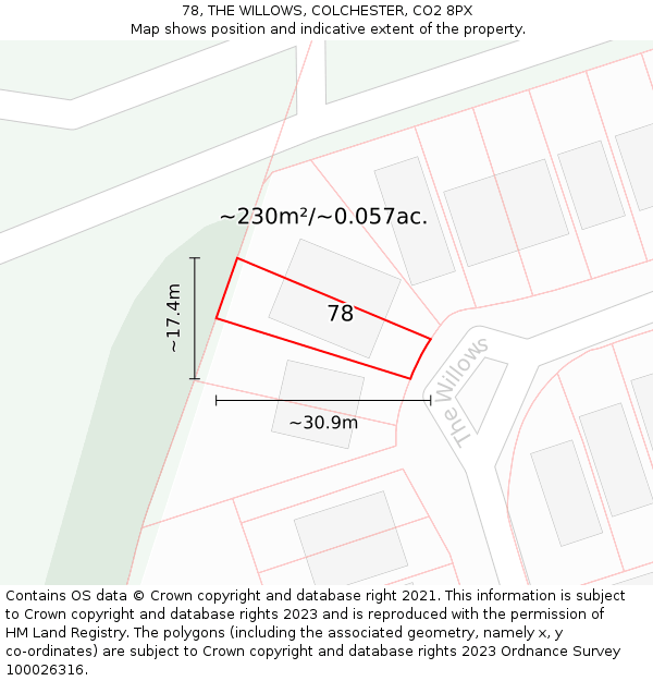 78, THE WILLOWS, COLCHESTER, CO2 8PX: Plot and title map