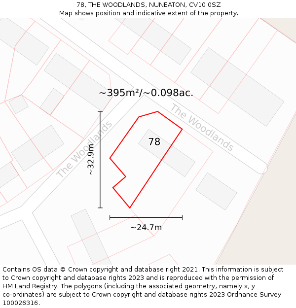 78, THE WOODLANDS, NUNEATON, CV10 0SZ: Plot and title map