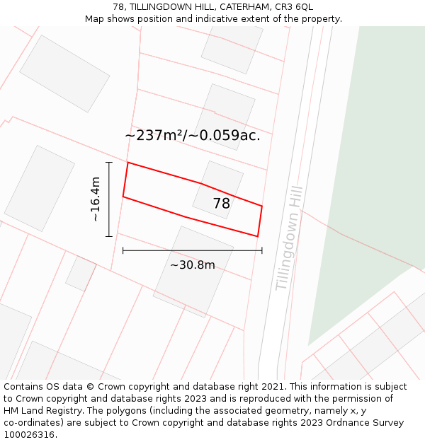 78, TILLINGDOWN HILL, CATERHAM, CR3 6QL: Plot and title map