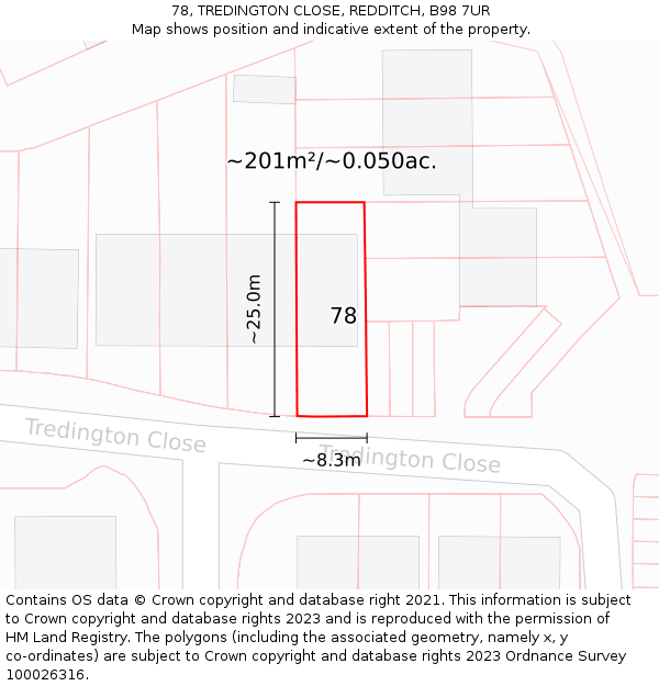 78, TREDINGTON CLOSE, REDDITCH, B98 7UR: Plot and title map