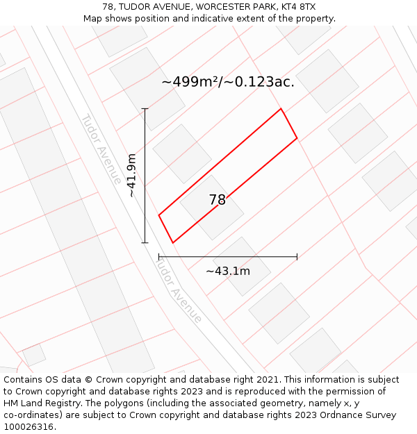 78, TUDOR AVENUE, WORCESTER PARK, KT4 8TX: Plot and title map