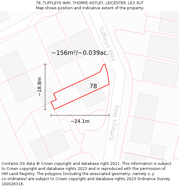 78, TUFFLEYS WAY, THORPE ASTLEY, LEICESTER, LE3 3UT: Plot and title map