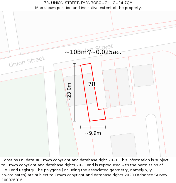 78, UNION STREET, FARNBOROUGH, GU14 7QA: Plot and title map