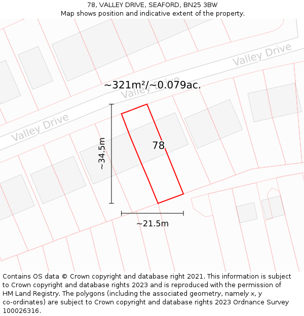 78, VALLEY DRIVE, SEAFORD, BN25 3BW: Plot and title map