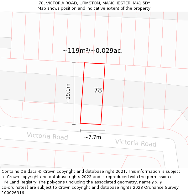 78, VICTORIA ROAD, URMSTON, MANCHESTER, M41 5BY: Plot and title map