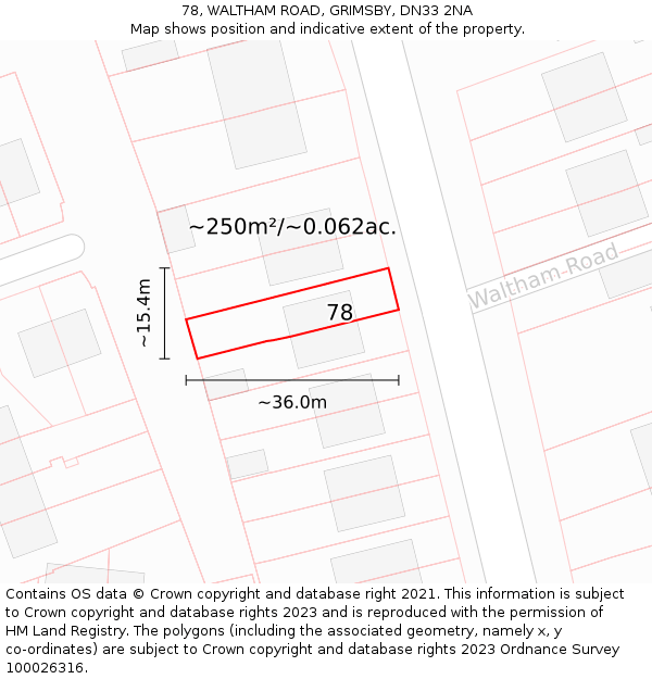 78, WALTHAM ROAD, GRIMSBY, DN33 2NA: Plot and title map