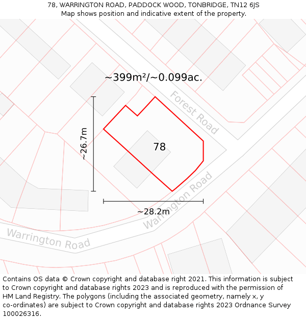 78, WARRINGTON ROAD, PADDOCK WOOD, TONBRIDGE, TN12 6JS: Plot and title map