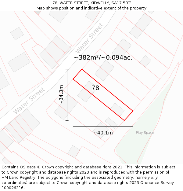 78, WATER STREET, KIDWELLY, SA17 5BZ: Plot and title map