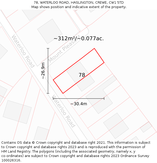 78, WATERLOO ROAD, HASLINGTON, CREWE, CW1 5TD: Plot and title map