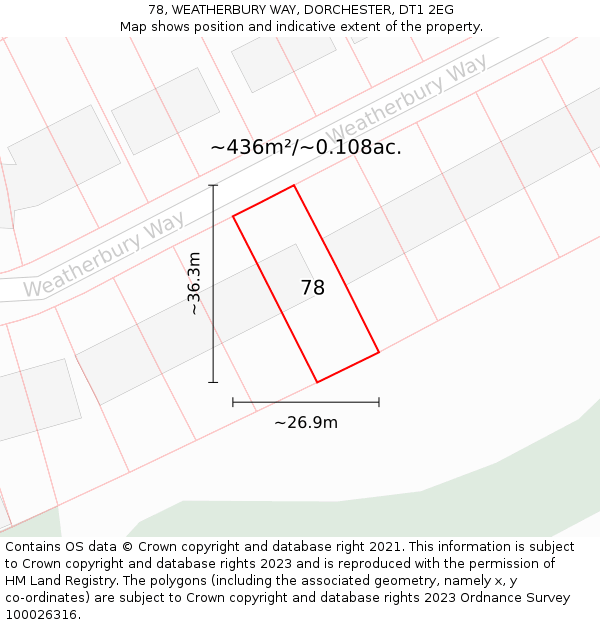 78, WEATHERBURY WAY, DORCHESTER, DT1 2EG: Plot and title map