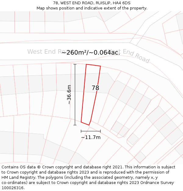 78, WEST END ROAD, RUISLIP, HA4 6DS: Plot and title map