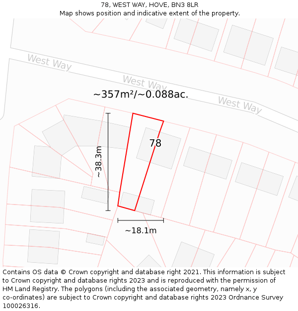 78, WEST WAY, HOVE, BN3 8LR: Plot and title map