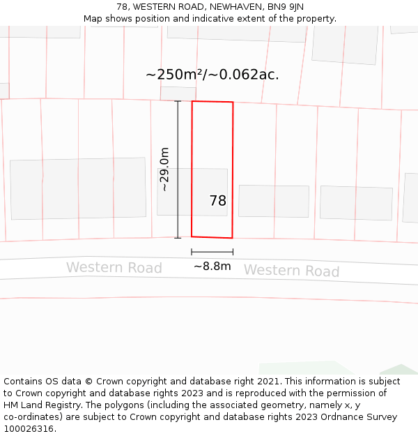 78, WESTERN ROAD, NEWHAVEN, BN9 9JN: Plot and title map