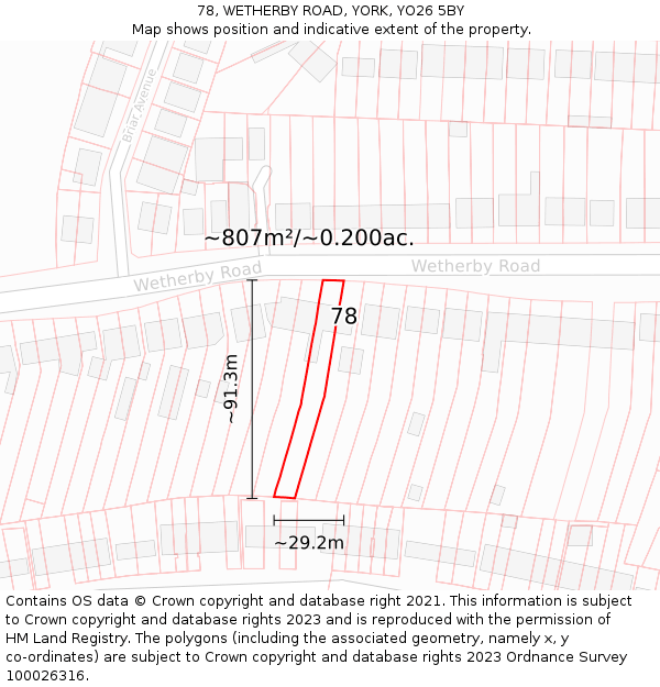 78, WETHERBY ROAD, YORK, YO26 5BY: Plot and title map