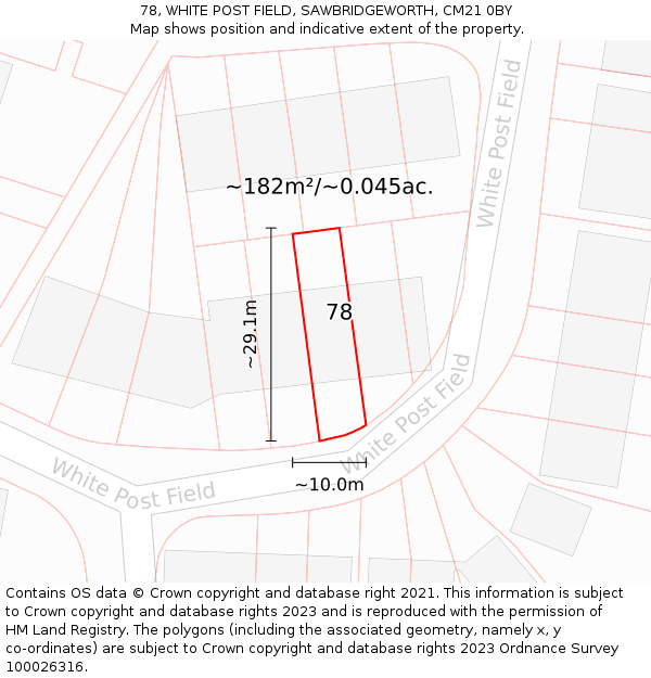 78, WHITE POST FIELD, SAWBRIDGEWORTH, CM21 0BY: Plot and title map